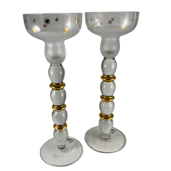 1980s Glassics Impressions Glass Candle Holders